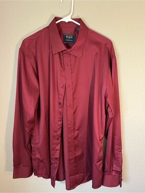 Flex Men's Luxury Collection Burgundy Dress Shirt L Tall Button Front Stretch